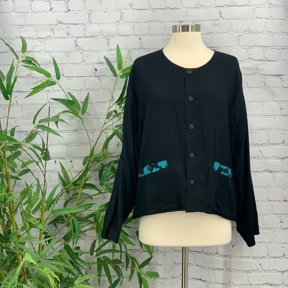🎉Reversible Black & Turquoise Leaf Pattern Jacket - Picture 4 of 4